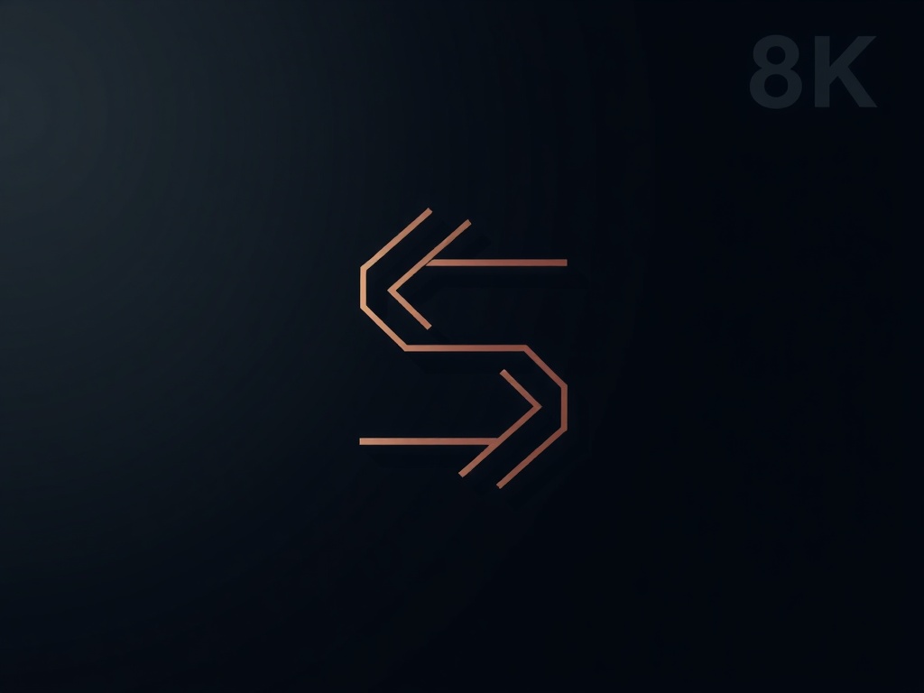 Minimalist geometric logo mark: a stylized 'S' formed by intersecting thin lines, on a dark background with subtle gradient. Photorealistic, 8k, commercial photography style.